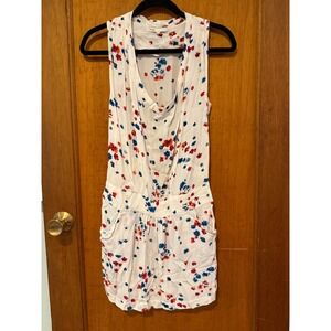 Maje dress Small floral ivory short‎ drop waist red blue tank sleeveless